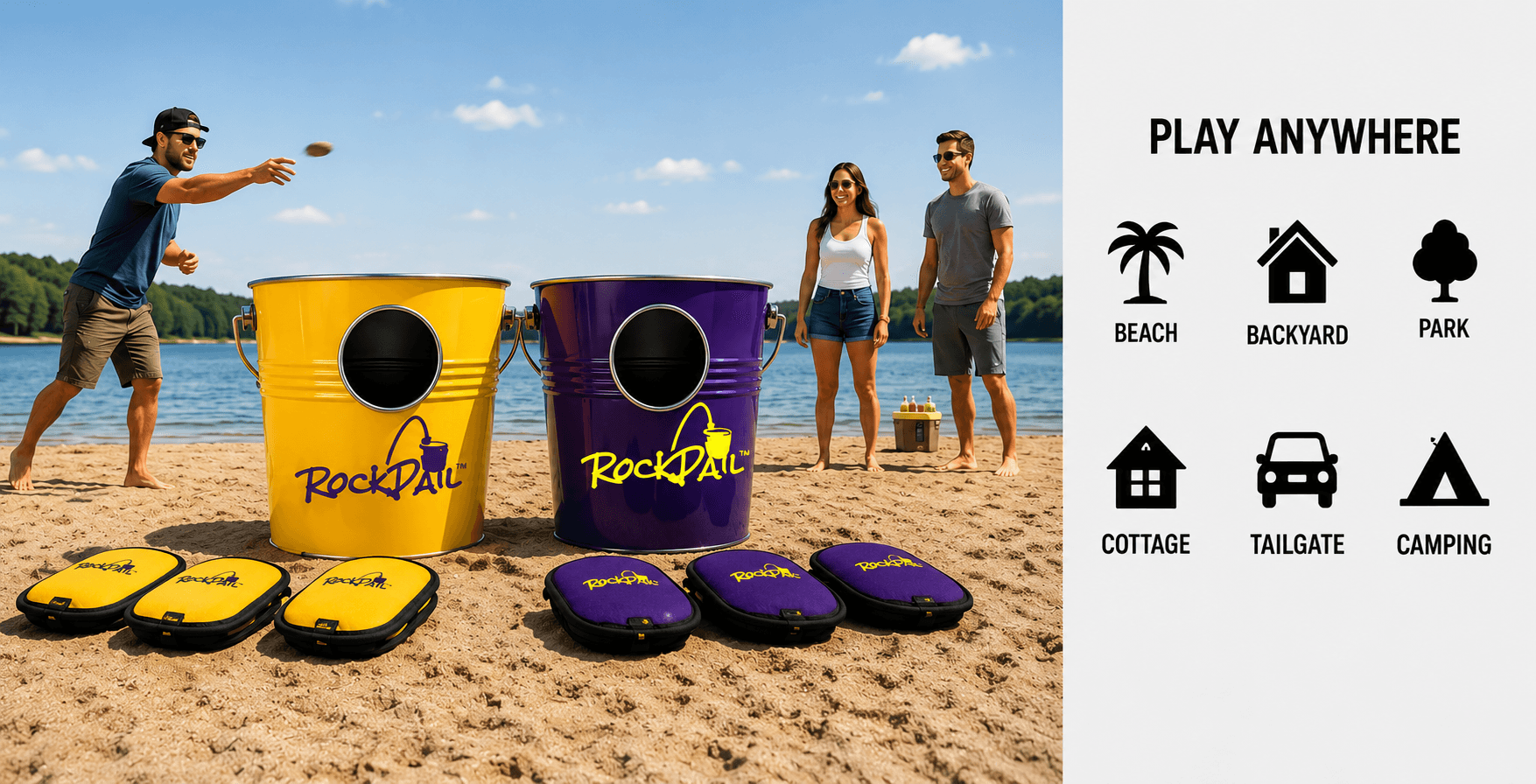 People playing RockPail at the beach